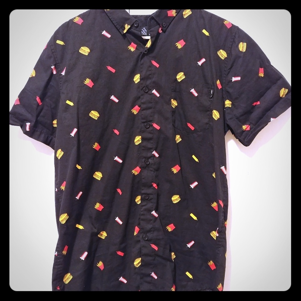 Molokai Surf Co Burgers and Fries button shirt EUC